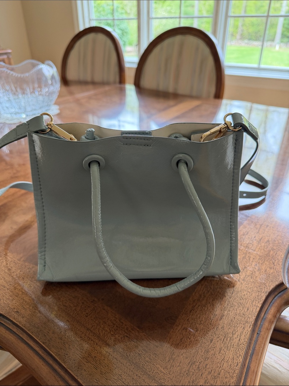 Zara Sage Green Shoulder Tote with Gold Hardware
